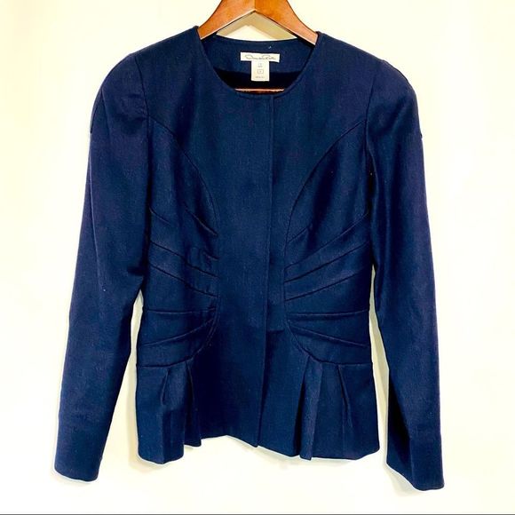 Oscar de la Renta Jackets & Blazers - Vintage Oscar De La Renta Womens Navy Blue Peplum Jacket Size 8
